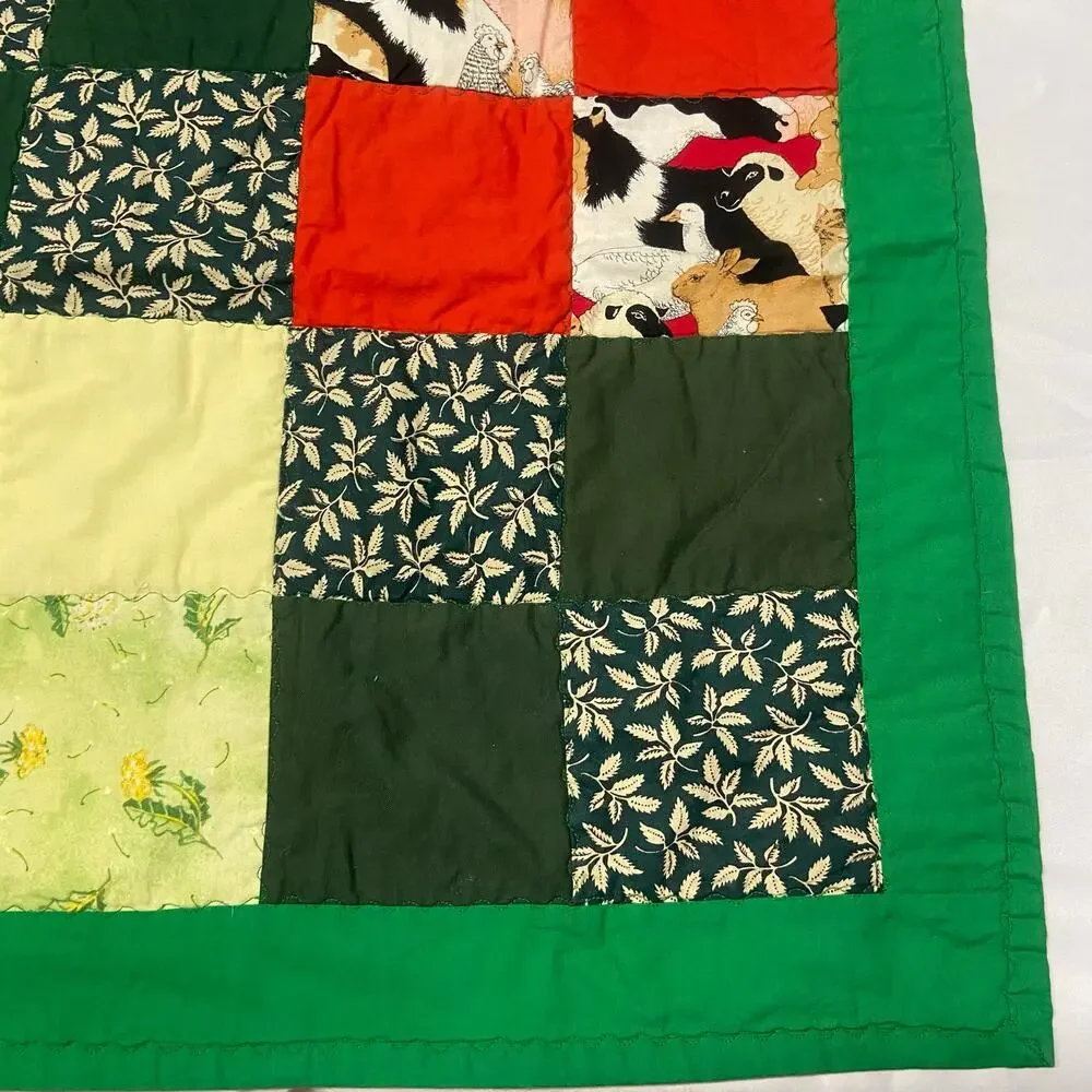 Baby Blanket Farm Animals Birds Green Border & Background Lap Blanket Handmade
